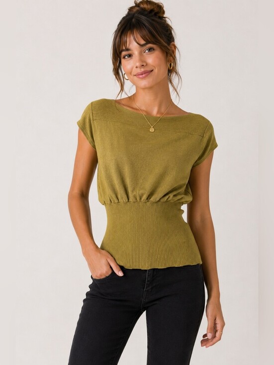 Tops - Worthington Women's Olive Green Ribbed Top Size Lg